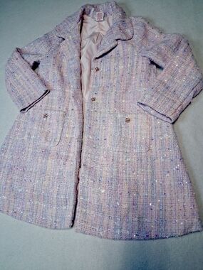 Rachel Zoe Girls' Lavender Sparkle Tweed Pea Coat